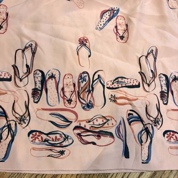 J Jill Petite Silk Skirt Flip Flop Print Pink Resort A-Line Skirt MP 100% Silk - Picture 3 of 4